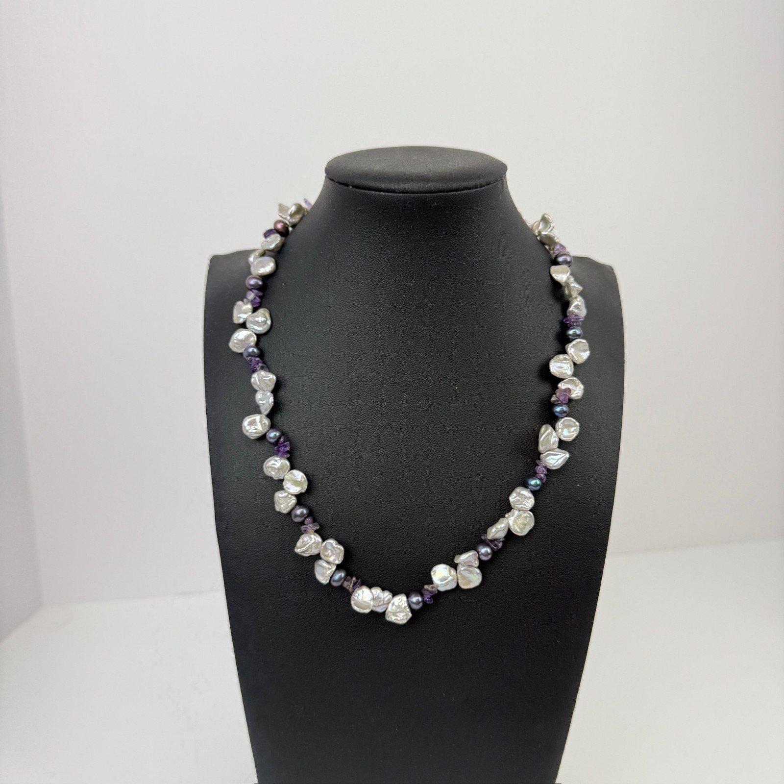 Freshwater Keshi Pearl OP Signed Sterling Silver Lavender Purple 16″ Necklace