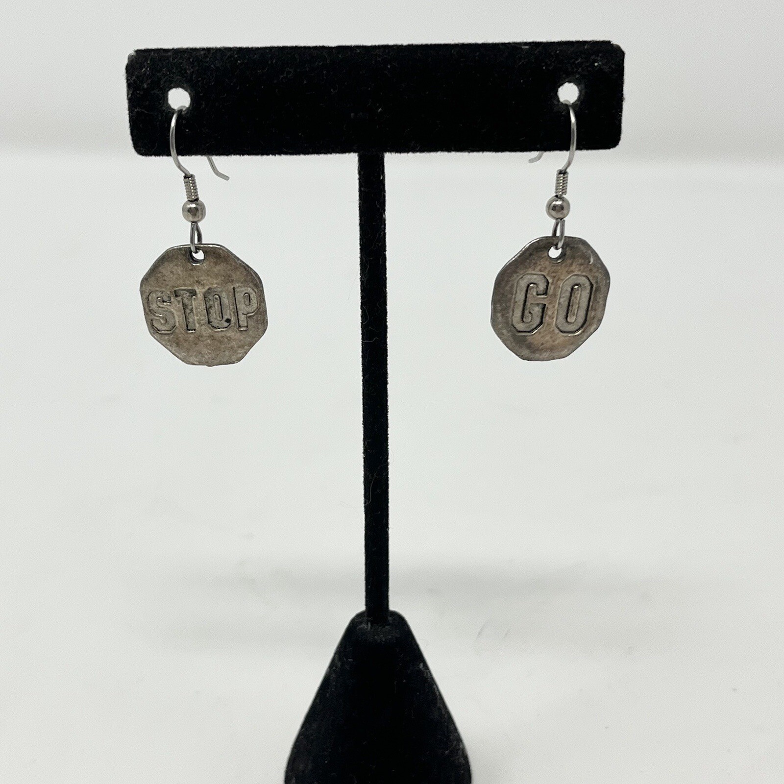 Eivind Hillestad Signed (EH) Vintage Floral Earrings Stop Go Sign Dangle