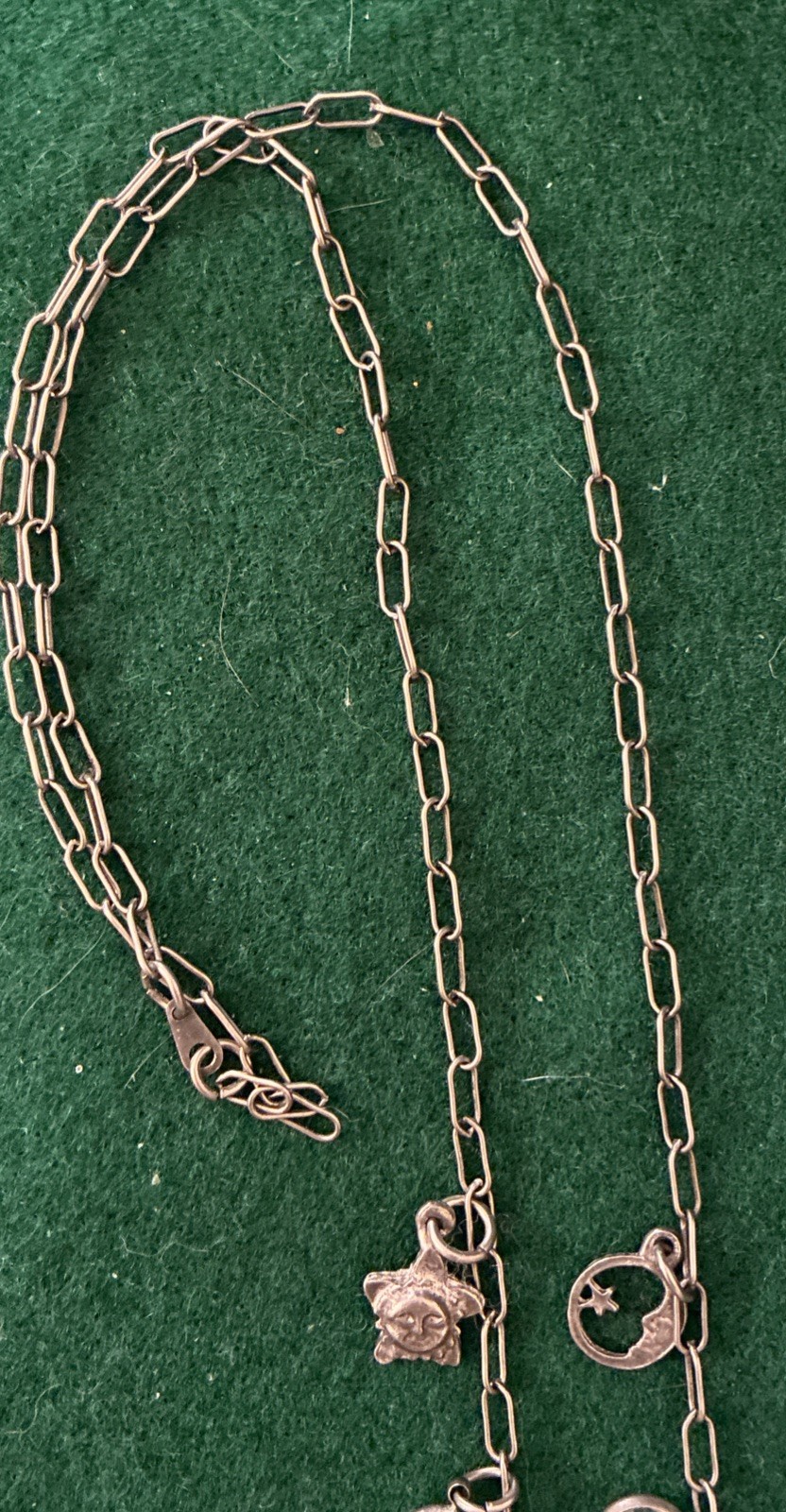 Vintage Silver 36” Celestial Necklace Sun Moon Stars Cupid Bevel Set Crystals