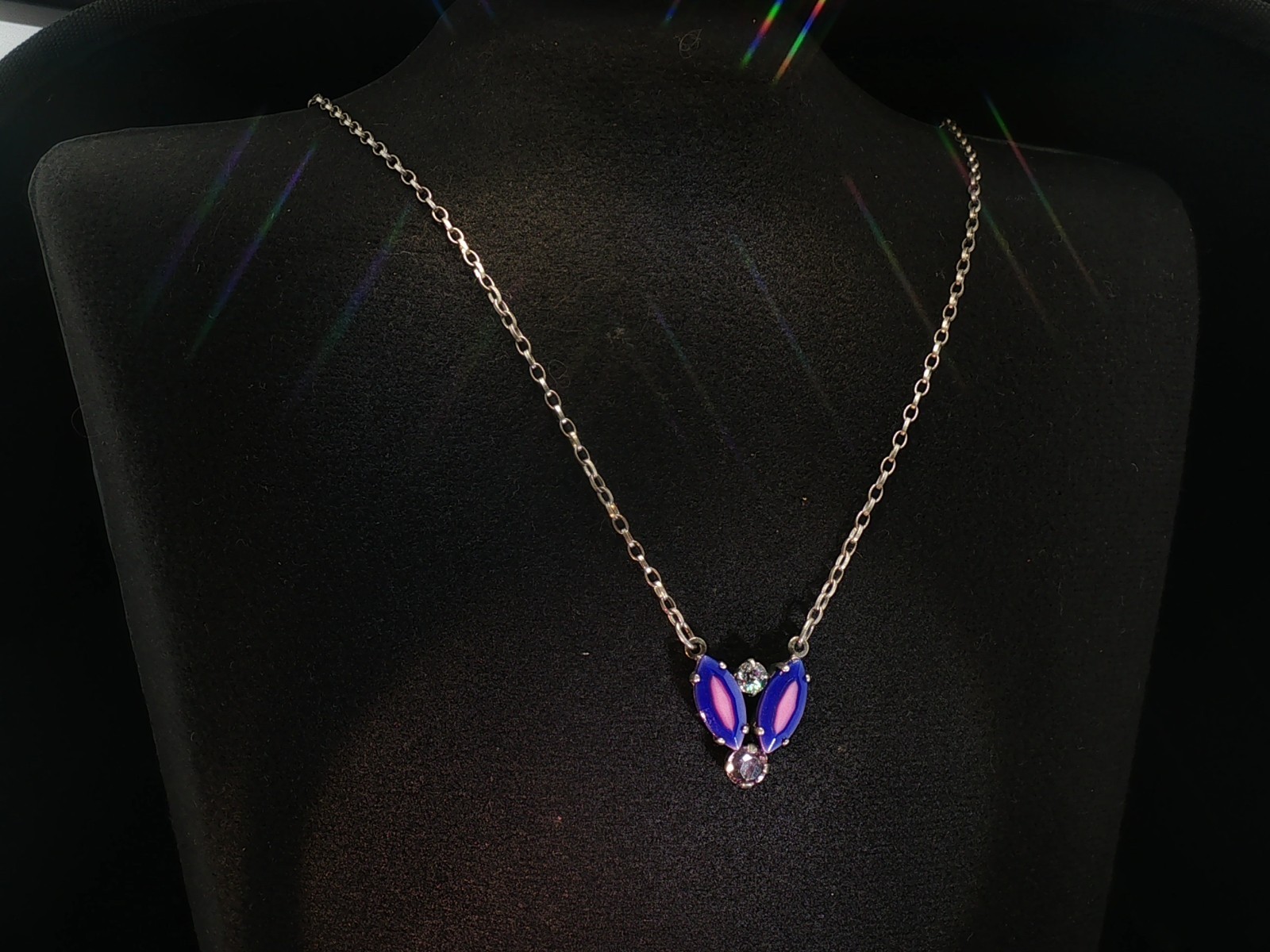 Vintage Sabika Necklace – Purple & Pink Crystal Pendant, Signed Statement Chain