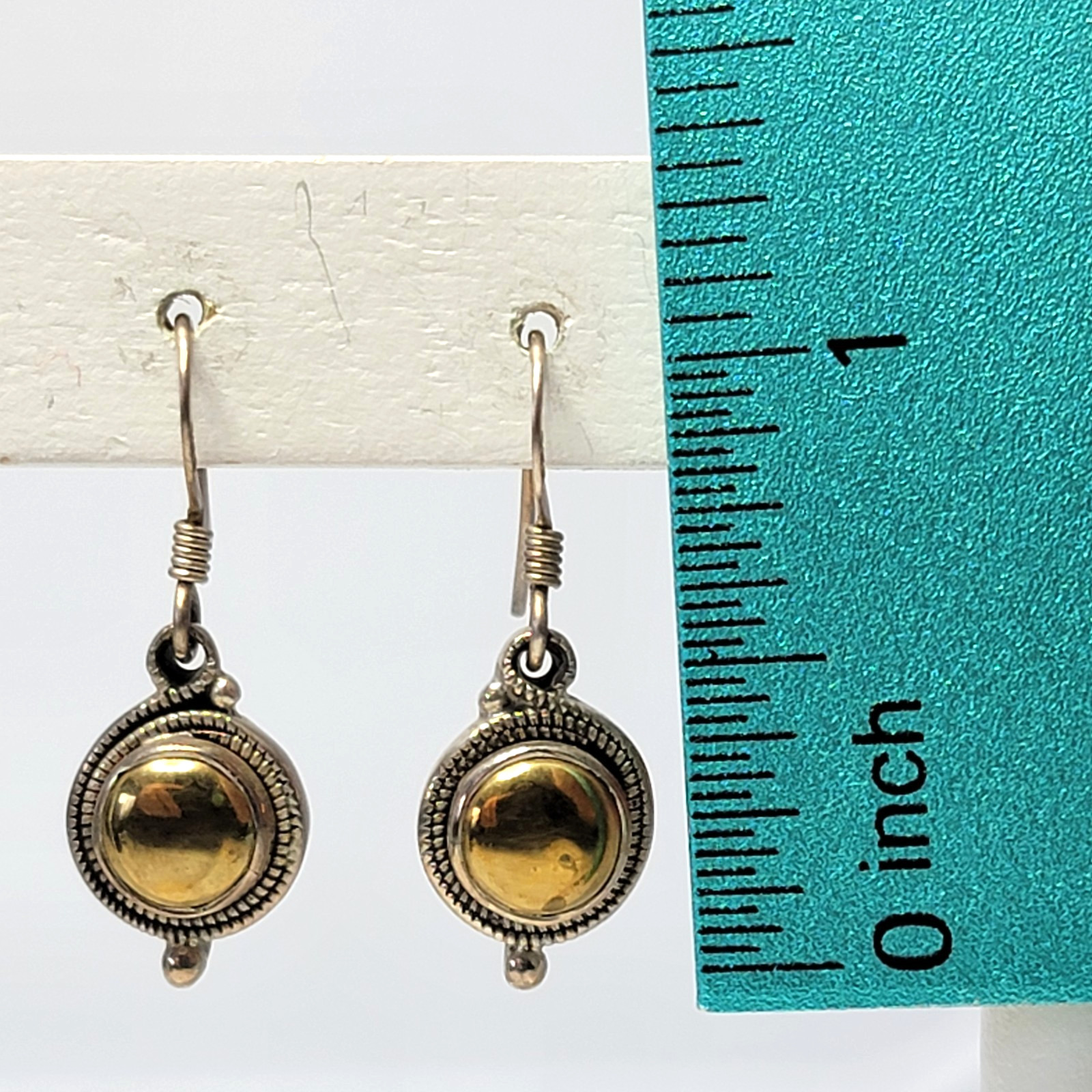 Vintage Gold Hematite Sterling Silver 925 Earrings Two Tone Dangle Drop 1″ Lobe