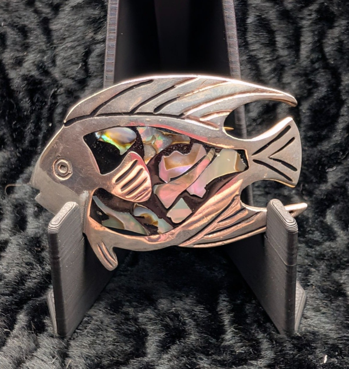 Vintage Mexican Sterling Silver Fish Brooch With Abalone Inlay – Signed