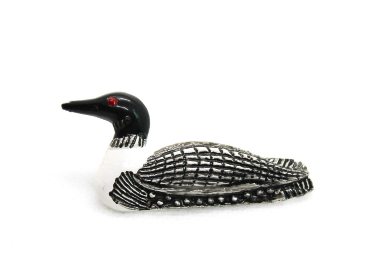 VTG Black & White Painted Loon Brooch Pin Red Eye Very Good Condition, Birding