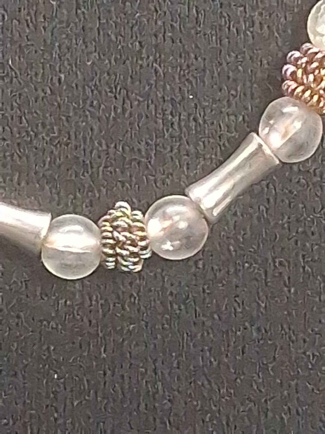 Vintage Silver and Rose Gold Tone Mixed Metal Beaded Necklace with Bar Stations