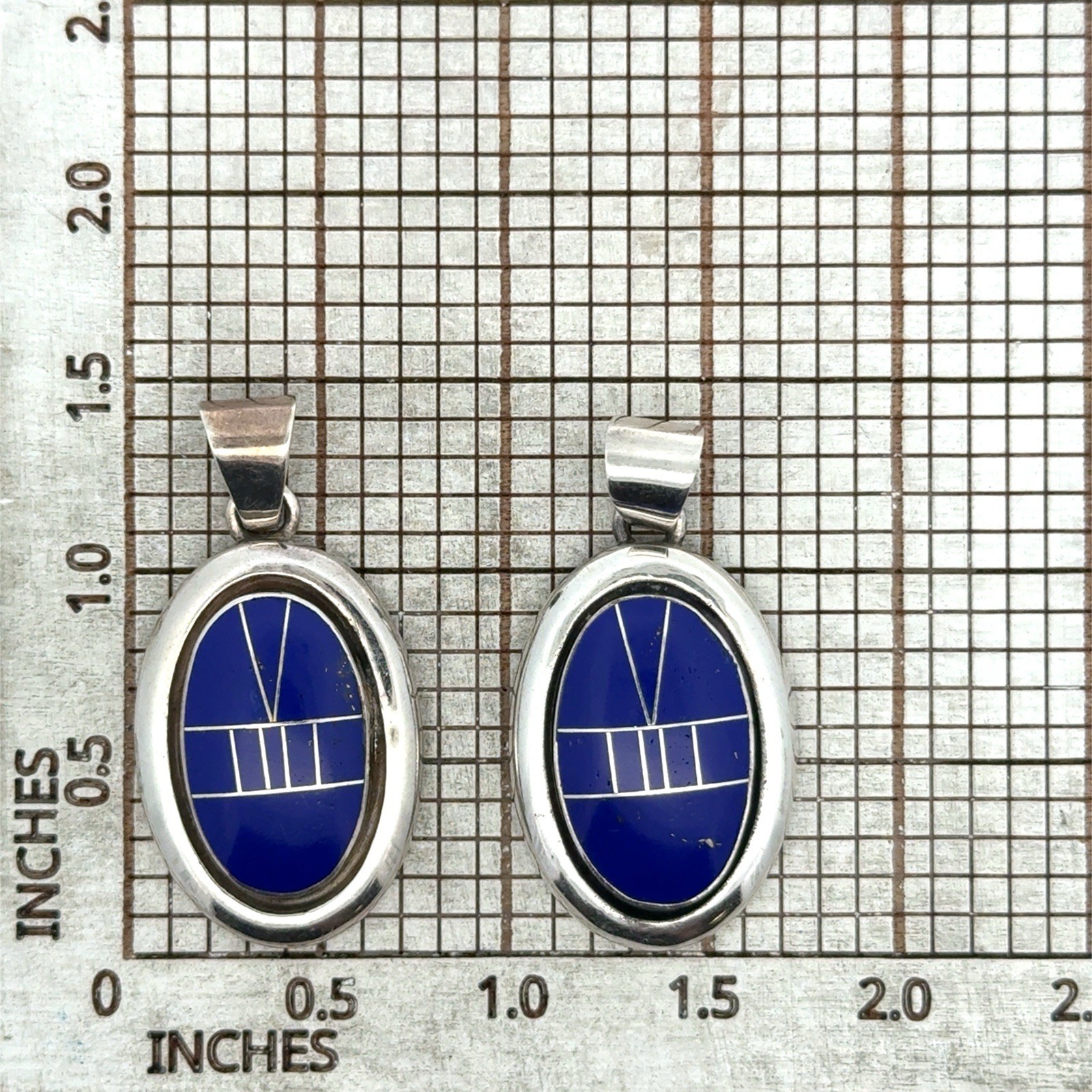 Vintage ASC 925 Sterling Silver Lapis Lazuli Channel Inlay Pendant, 6.3g, Qty. 2