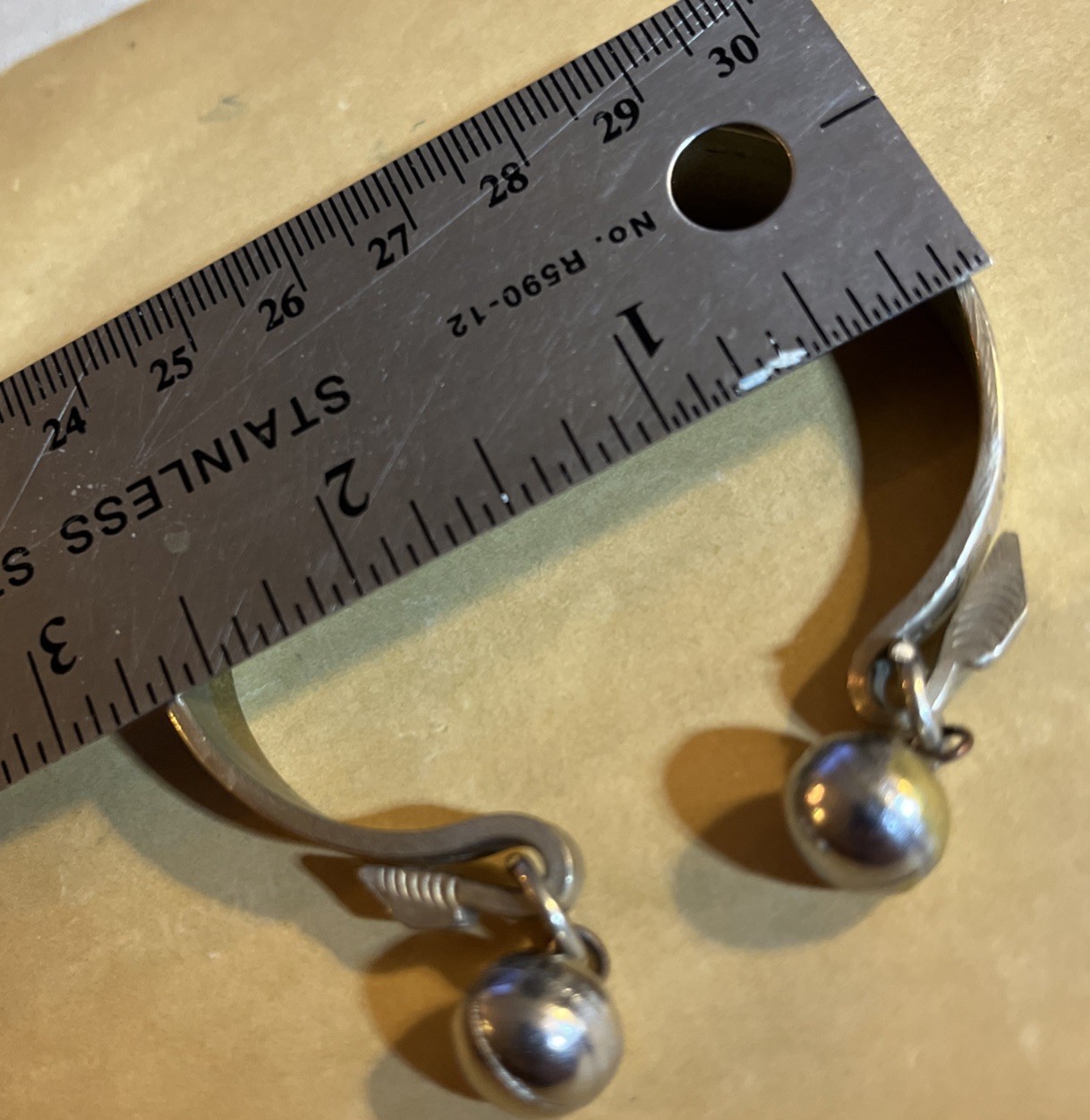 Vtg Unusual Engraved Fish & Waves Design Silver Cuff Bracelet Turn Tail Tips