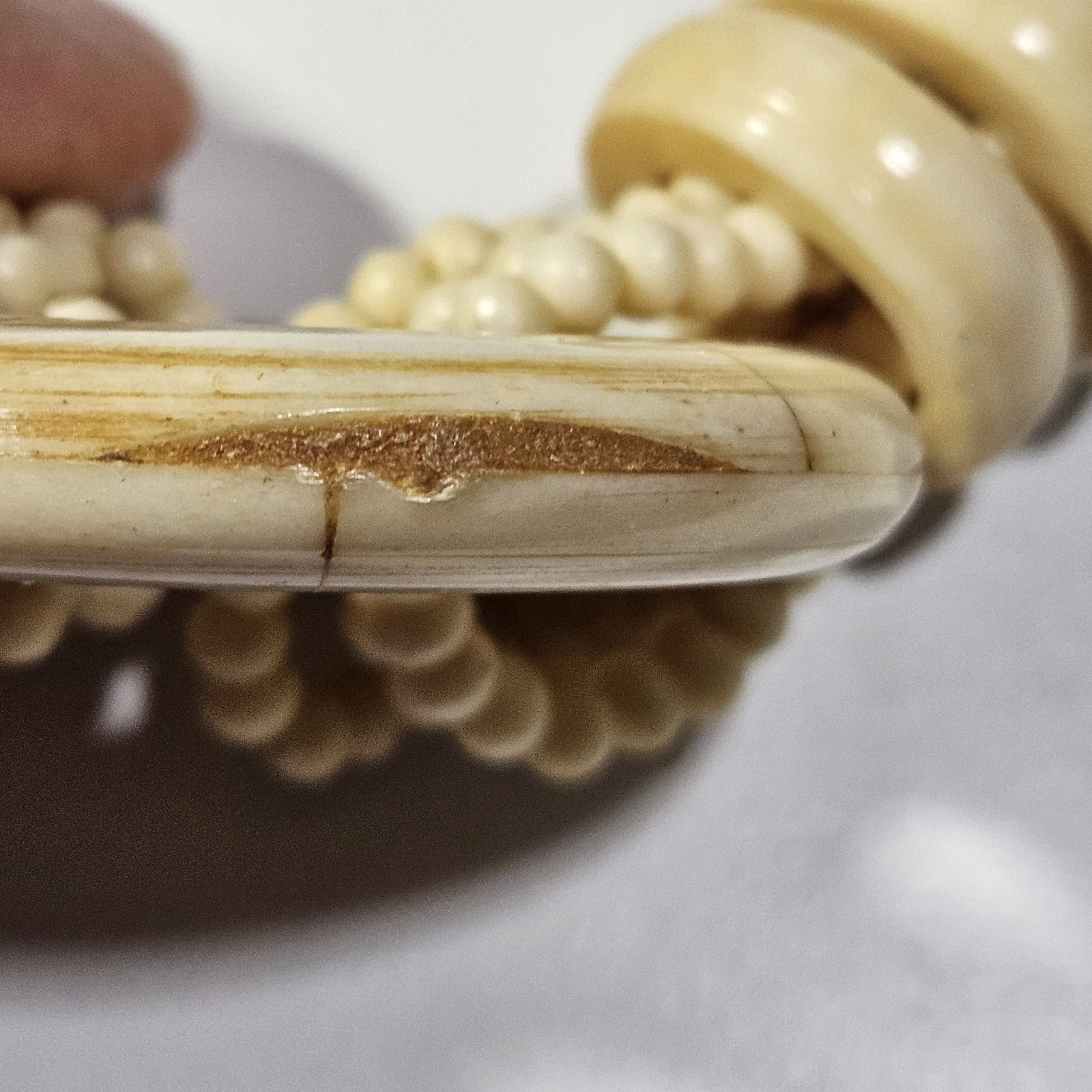 Vintage Hand Carved Bovine Bone Multi Strand Statement Necklace Pendant Boho