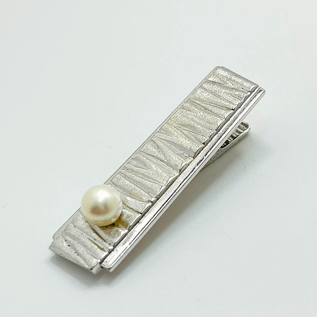 OLD TASAKI JAPAN Akoya 6.4mm Pearl Silver Tie Bar Clip Super Rare OOP