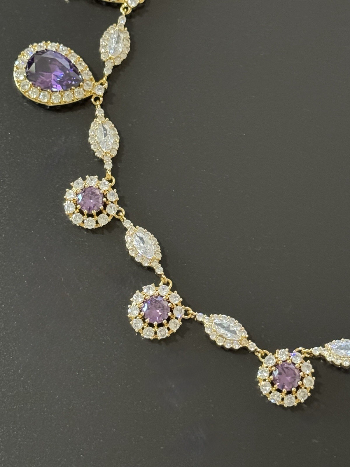 Ciner Signed Purple & Clear Crystal Rhinestone Drop Necklace 1960s