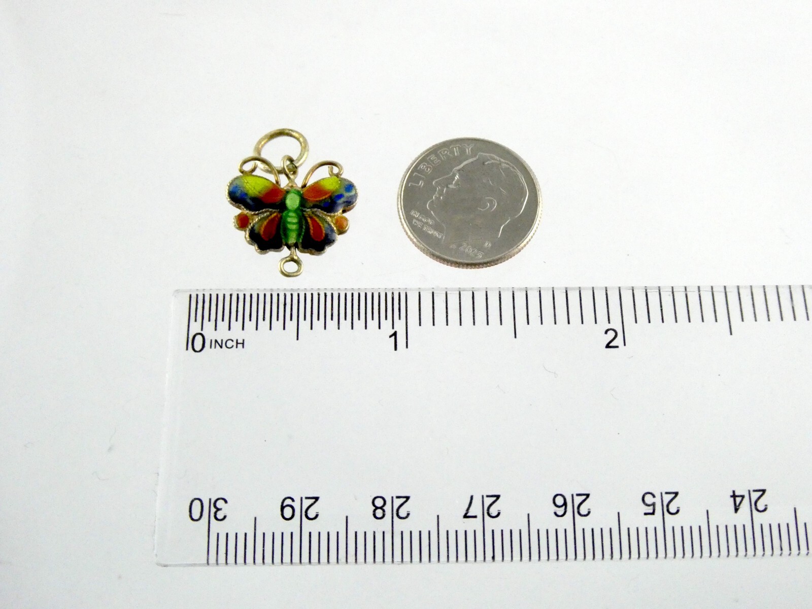 Vintage Gilded Metal Enamel Butterfly Charm or Pendant 1.7g .75 Inch Length