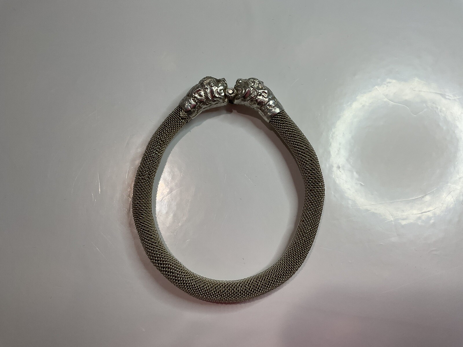 Vintage Chinese Dragon Bracelet Double Headed Figural Mesh Sterling Silver