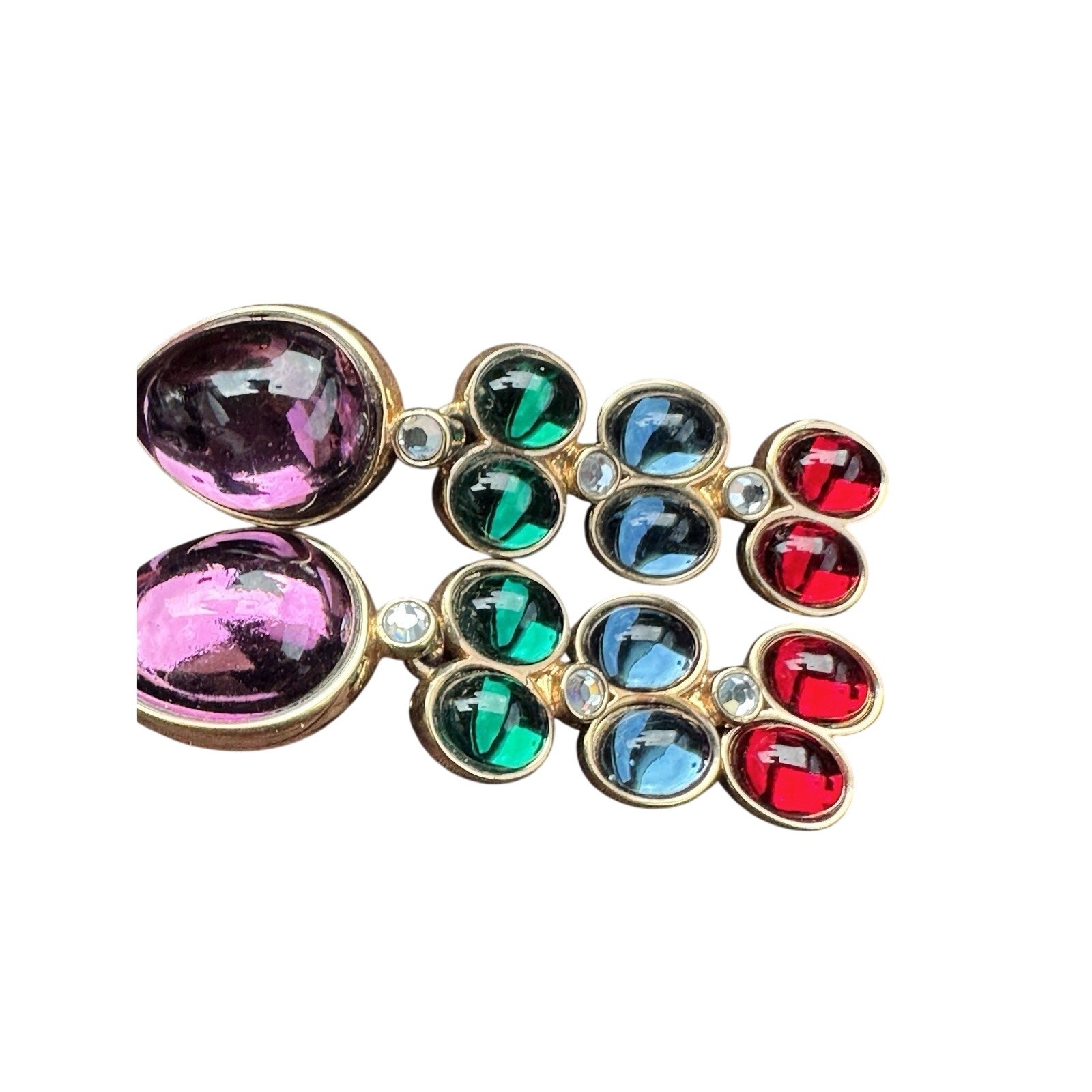 Swarovski Multicolor Crystal Cabochon Gold Drop Earrings Savvy 90s Vintage