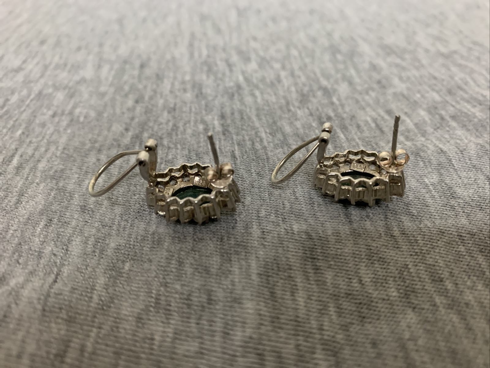 Vintage Sterling Fadi India Labradorite Cabochon & Cubic Zirconia Stud Earrings
