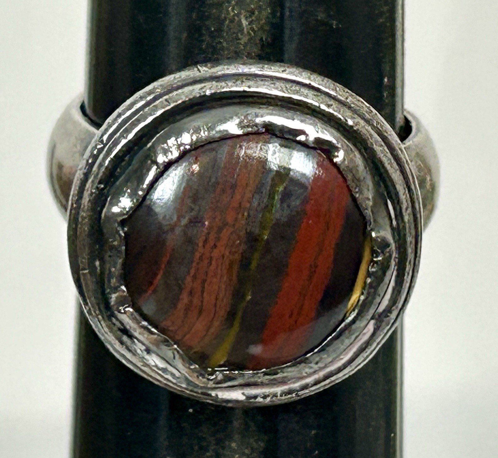 Vintage Sterling Silver Tiger Iron Ring Size 7.5
