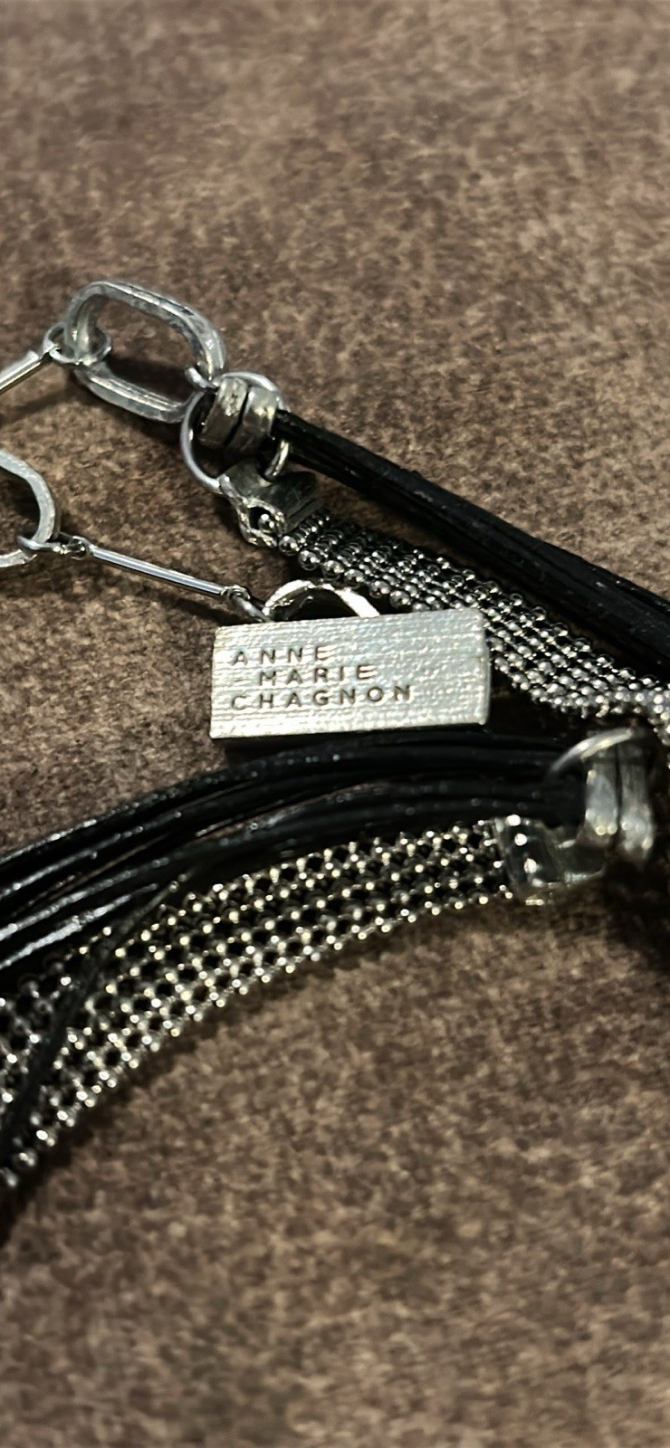 Anne Marie Chagnon Modernist Brutalist Necklace 17.5-20” Mixed Metals & Cord