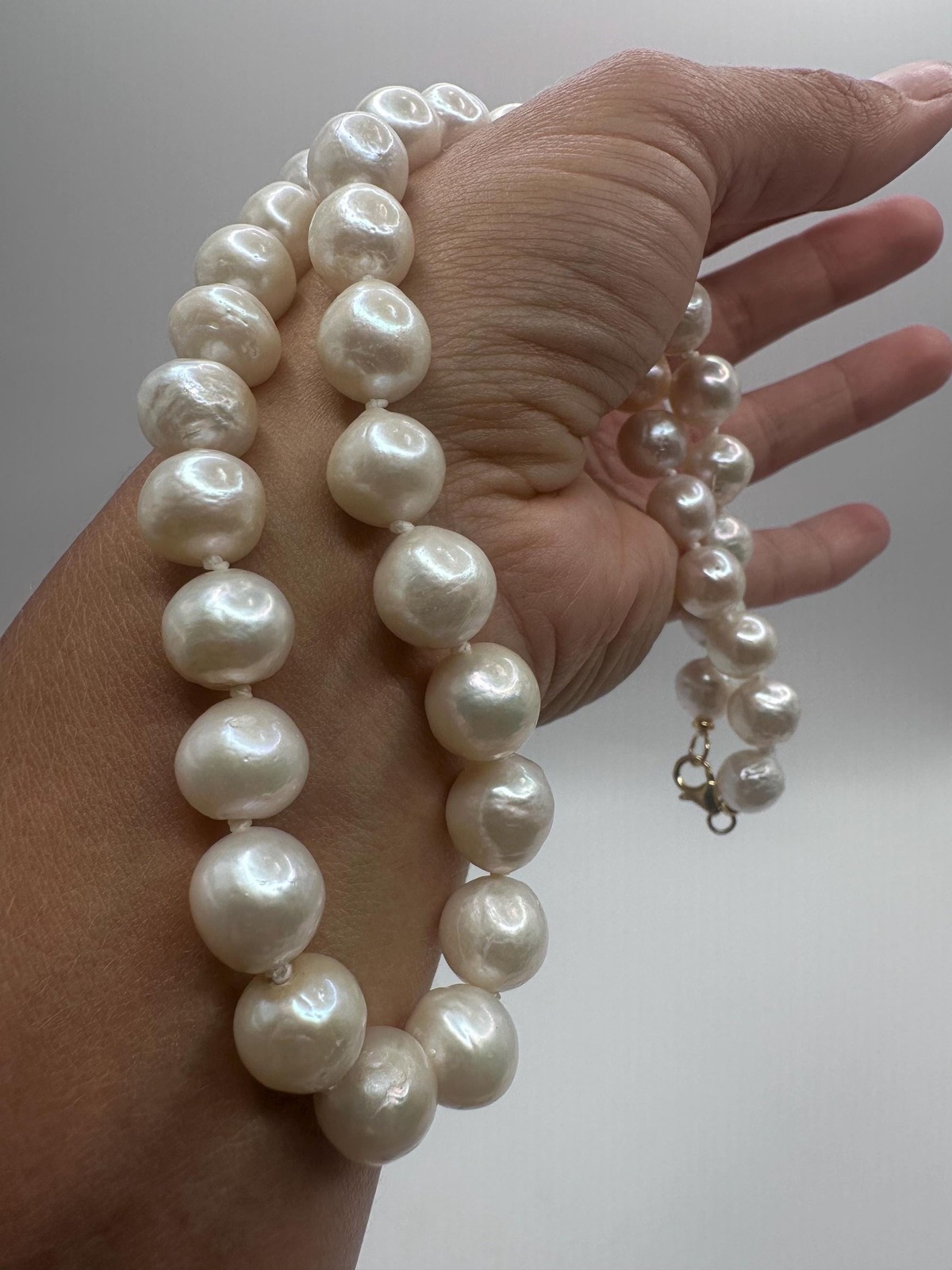 21” White Baroque Edison Pearl Necklace Kasumi Style Sterling Silver CZ Clasp