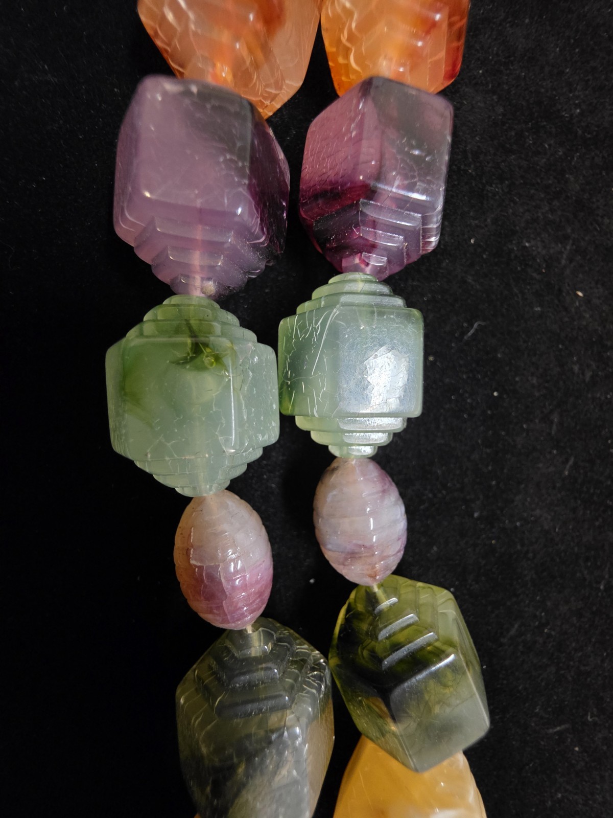 Vintage Plastic Beads Stone Like Necklace Rainbow Lucite Resin Color