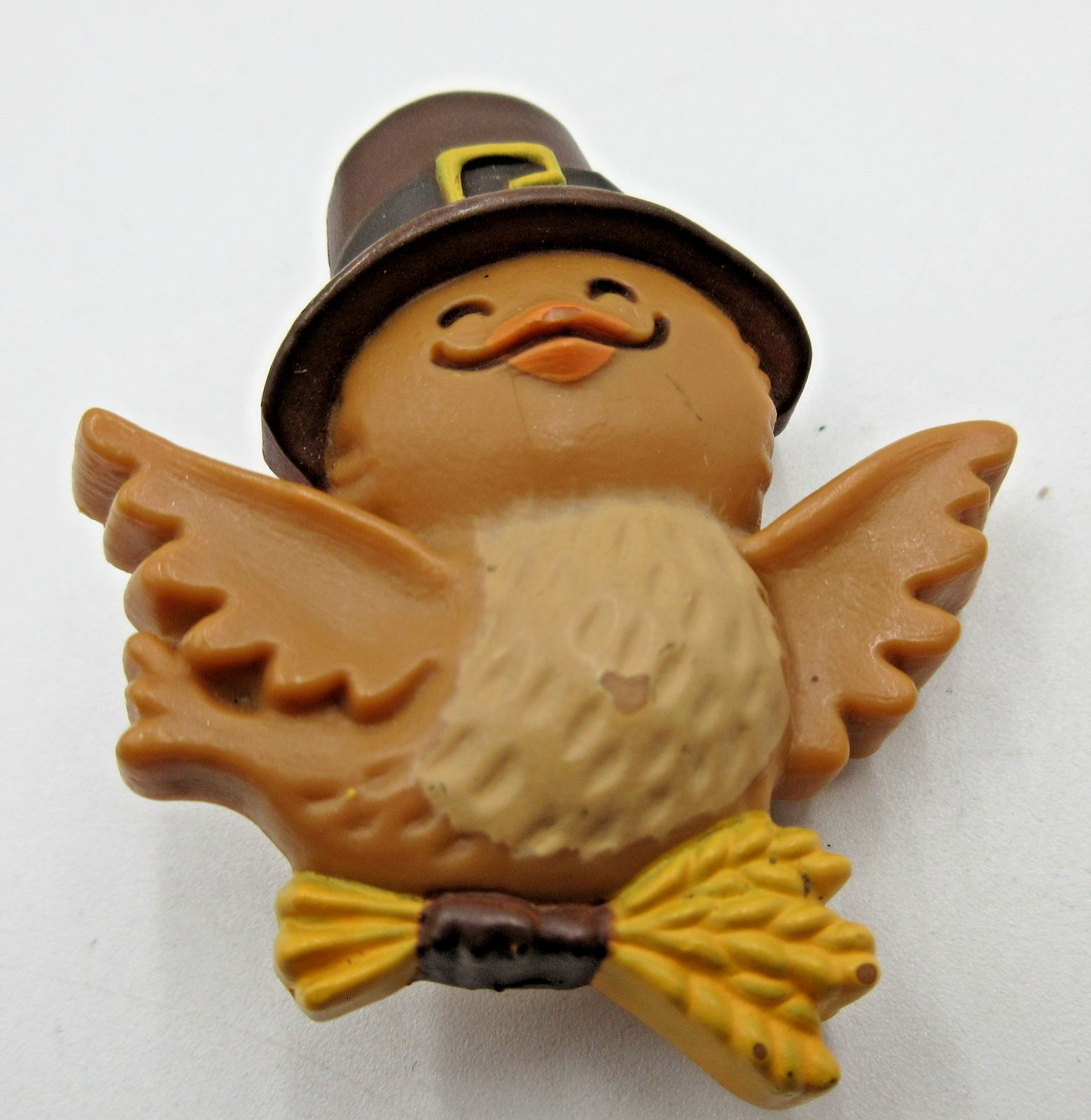 VTG 1980S HALLMARK CARDS SMILE FACE PILGRIM BIRD THANKSGIVING brown Brooch Pin