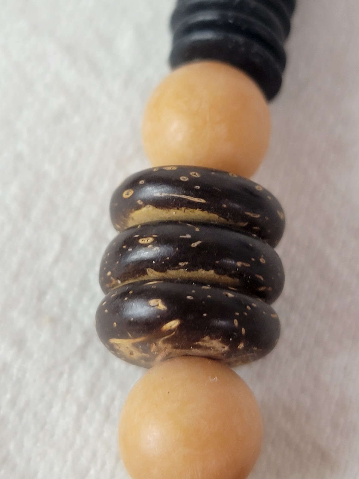 2 Vtg African Carved Wood Safari Necklaces Elephant Rhino Shell Discs Beads Boho