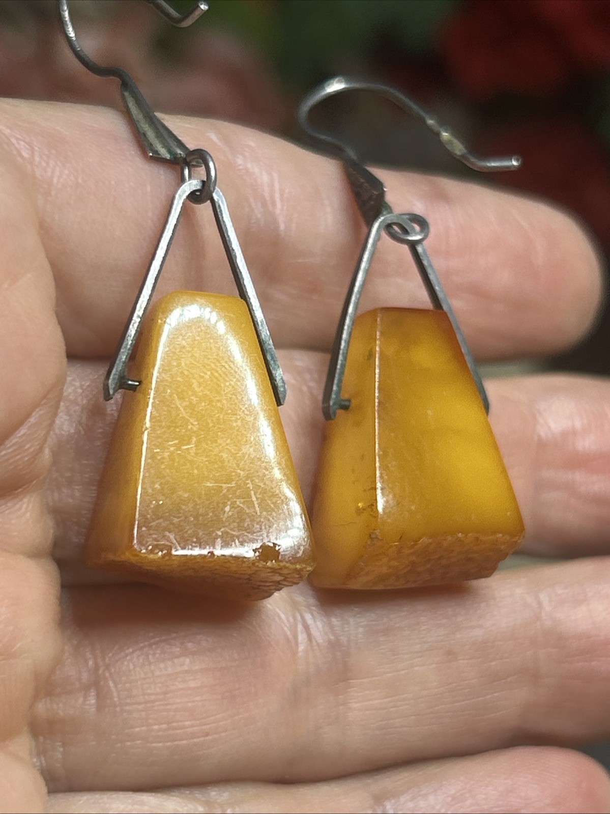 56. 925 Sterling Baltic Honey Amber Dangle Hook 2″ Earrings, 20+” Necklace Set