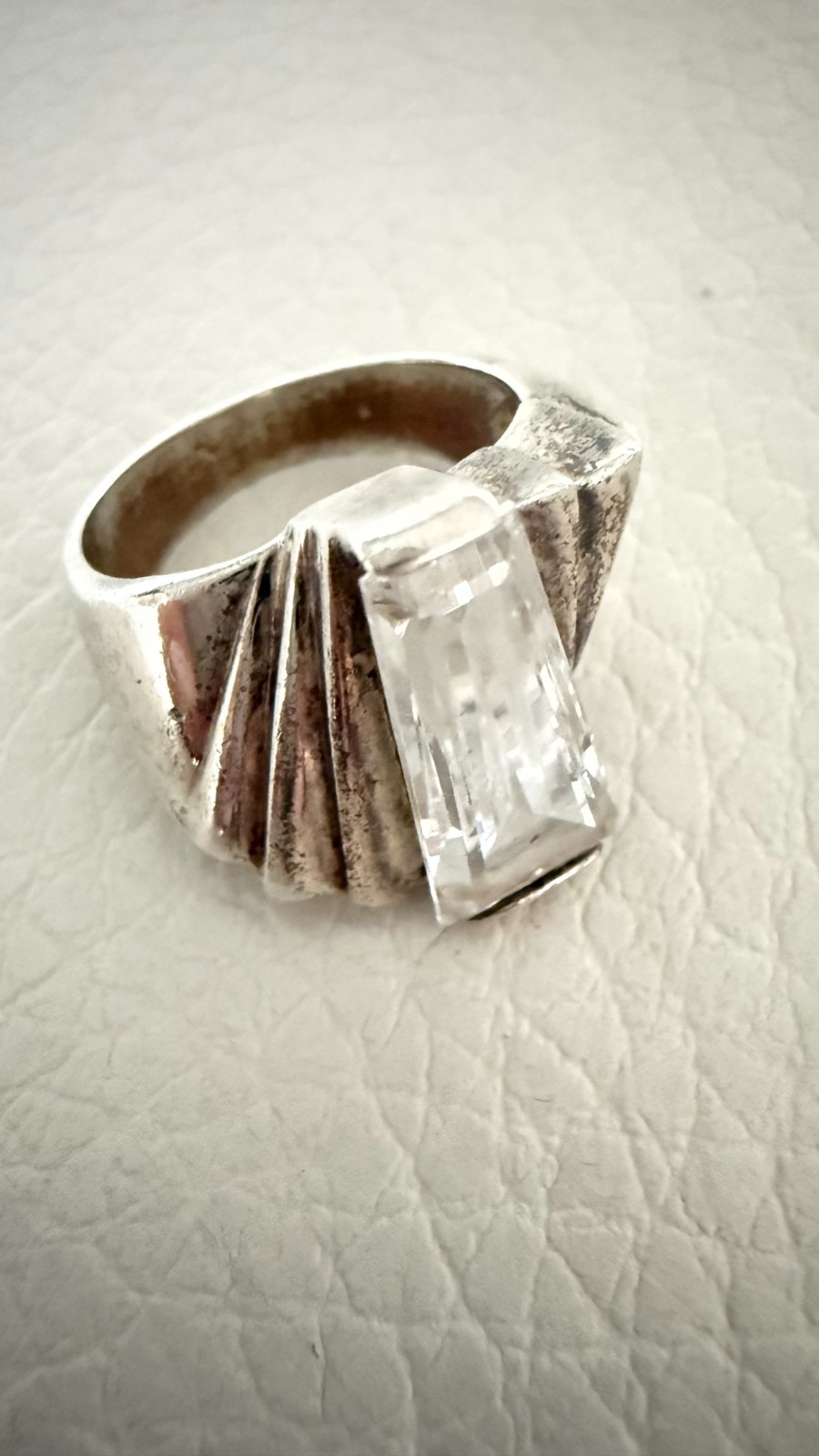 VINTAGE MT 925 STERLING SILVER FAN COCKTAIL RING TAPERED BAGUETTE STONE 10 G 7