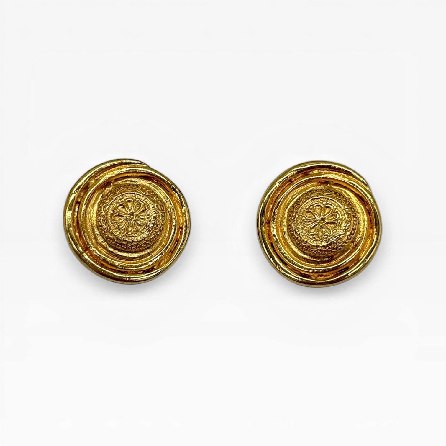 Vintage Yves Saint Laurent Gold Tone Clip On Earrings France 1980s