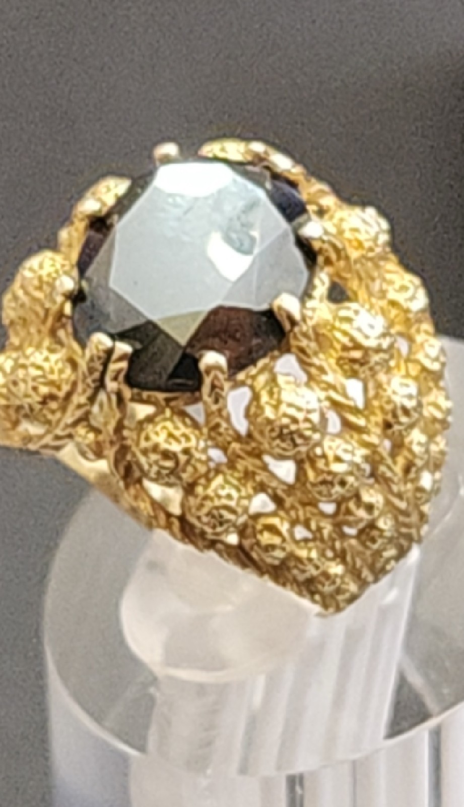 Vintage 18k Gold Ornate Hematite Size 4 ring 1960’s Corletto Italy 7.1 Grams