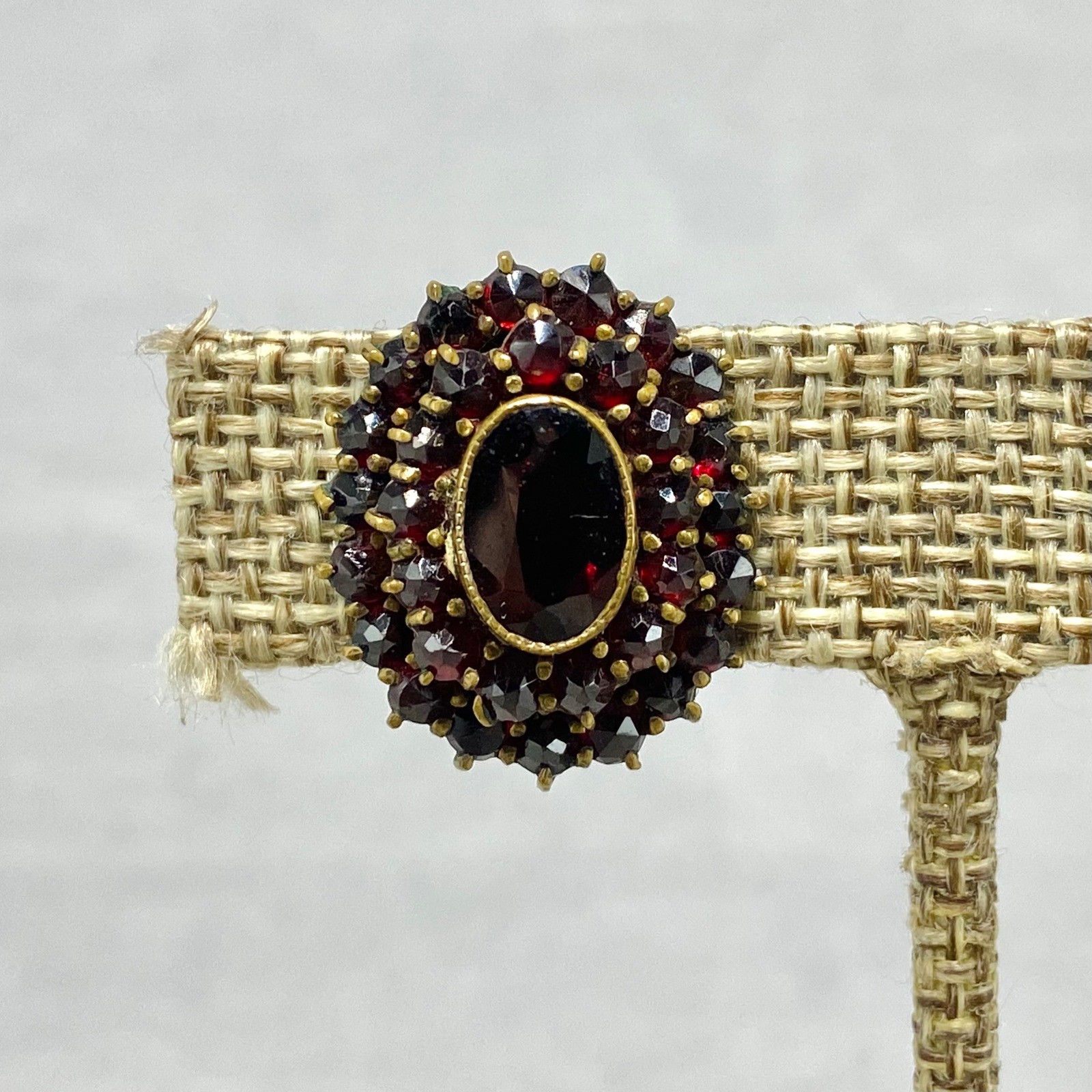 Vintage Bohemian Garnet Gold Tone Jewelry Lot Cross Pin Earrings Safety Chain
