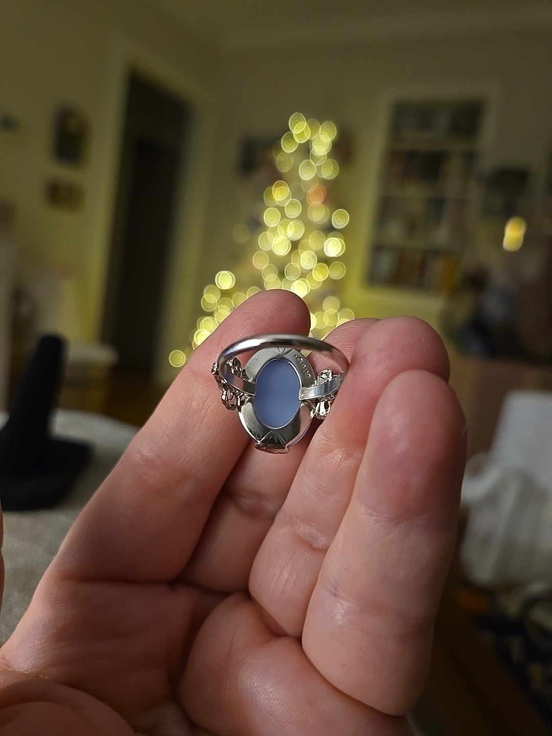 Avon Victorian Splendour Blue Moonstone RING size 7 Nickel Free Silver Tone VTG