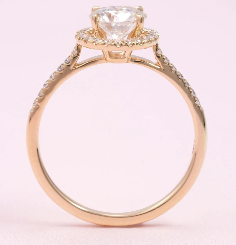 1.37TCW Round Cut White Moissanite Women’s Halo Party Ring In 10K Yellow Gold FN