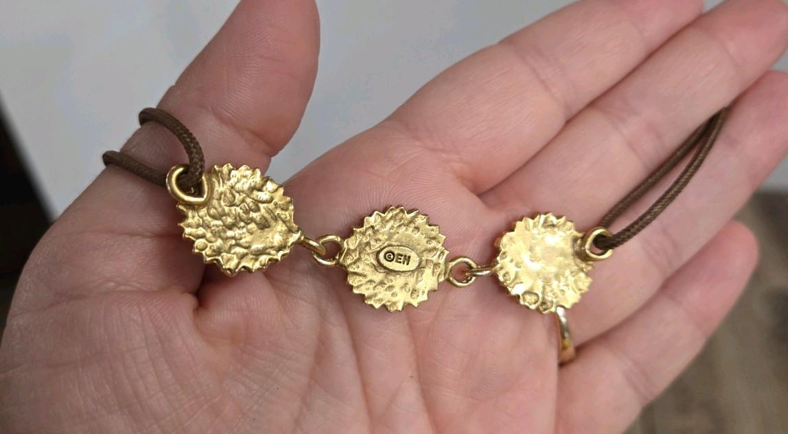 Eivind Hillestad EH 3 Sunflower Gold Tone On Rope Chain Necklace Signed