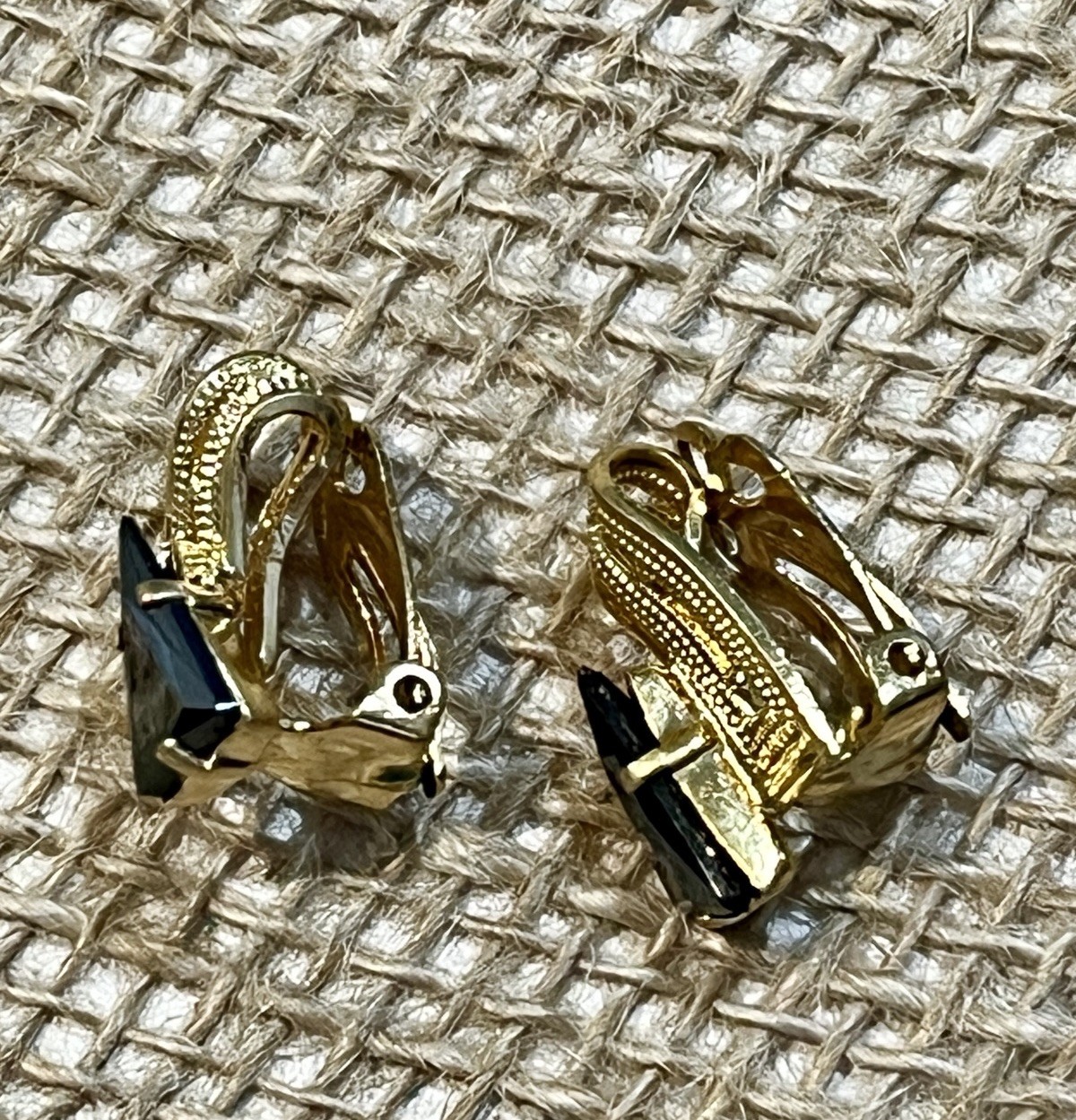 Vintage Art Deco Style Asymmetrical Gold Tone Clip On Earrings Signed