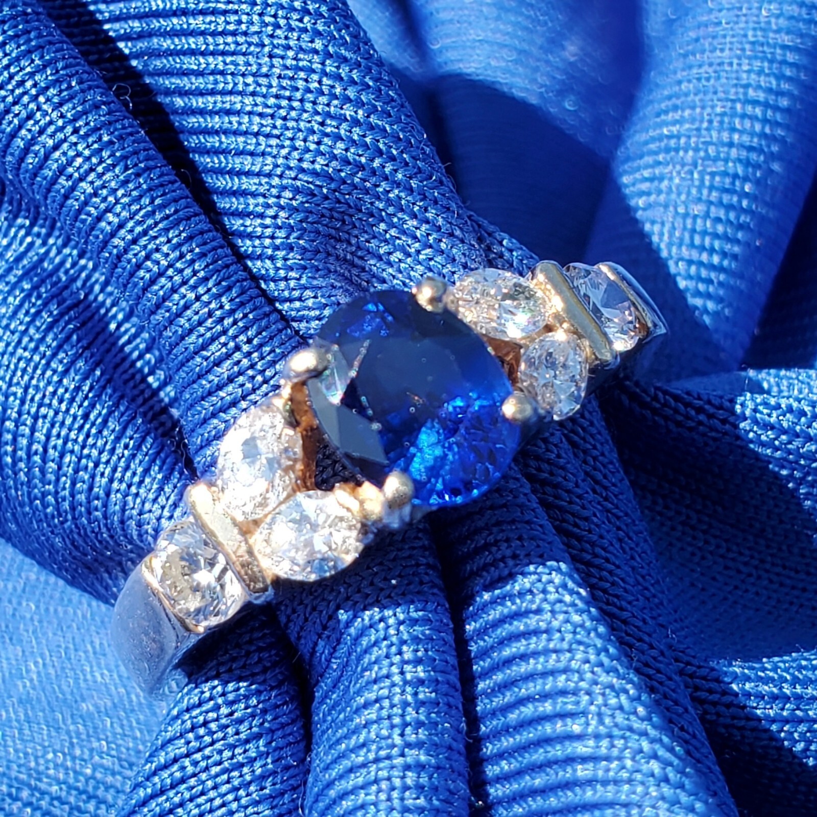 Original EARTH MINED SAPPHIRE DIAMOND Deco Engagement Ring 14K GOLD Solitaire