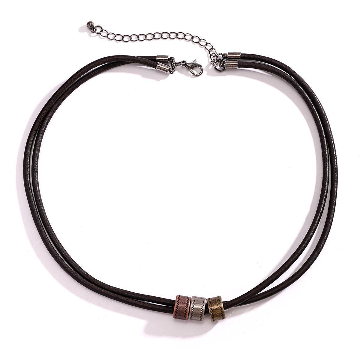 Vintage PU Leather Choker Necklace for Men with Metal Beads Trendy 2025 Jewelry