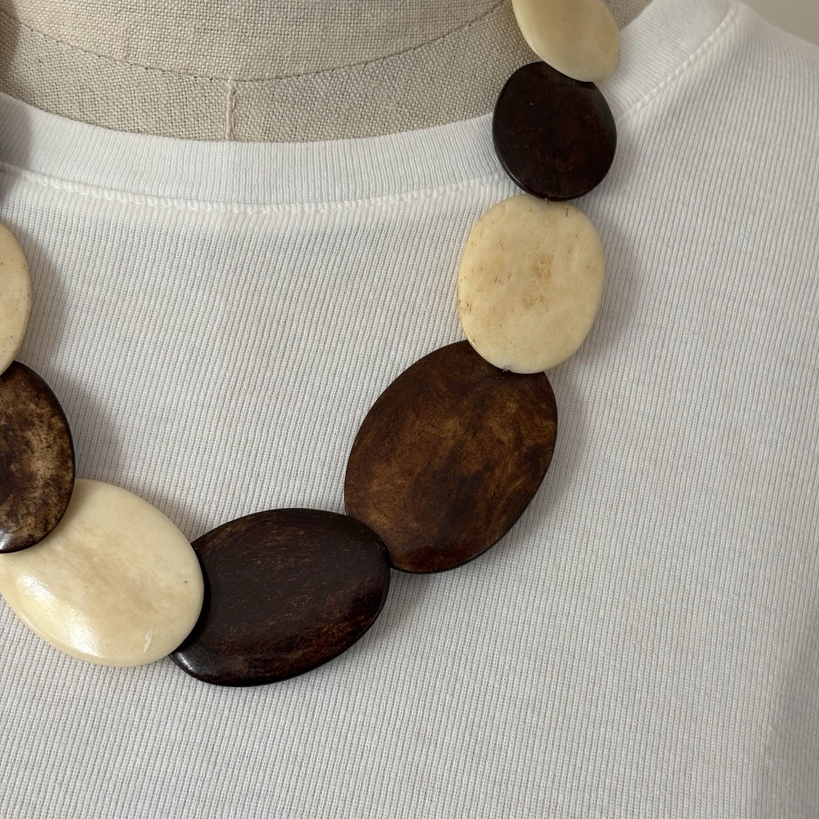 Vintage Bone & Wood Necklace Handmade Graduated