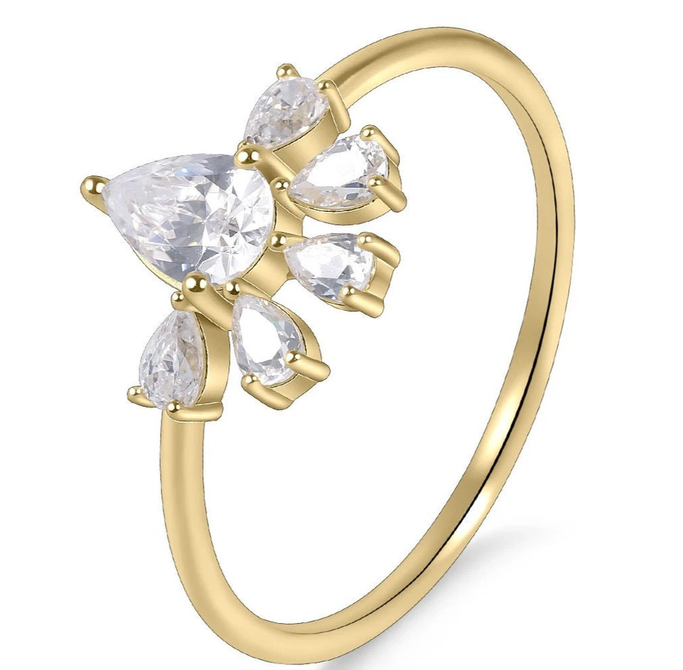 1.20TCW Pear Cut White Moissanite Bride Wedding Ring In Pure 10K Yellow Gold FN
