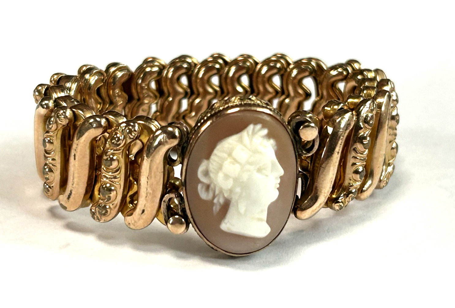 Vintage Art Nouveau Gold Filled Cameo Stretch Bracelet