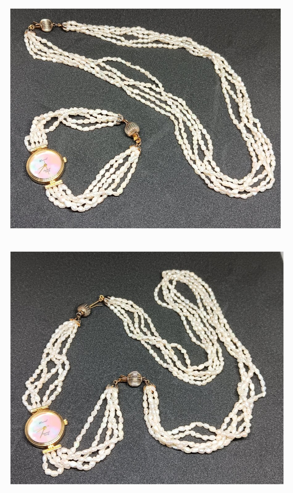 Lucoral Diamond Quartz Watch Necklace Fresh Water Pearl Hong Kong Japan Mov’t