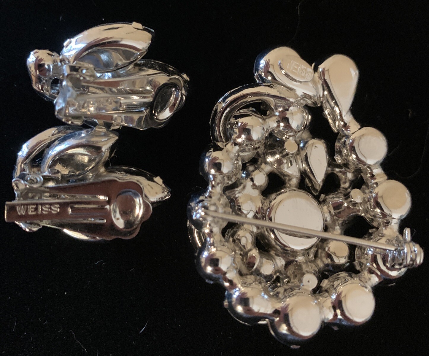 Vintage Signed Weiss Earrings & Brooch Set Rhinestones
