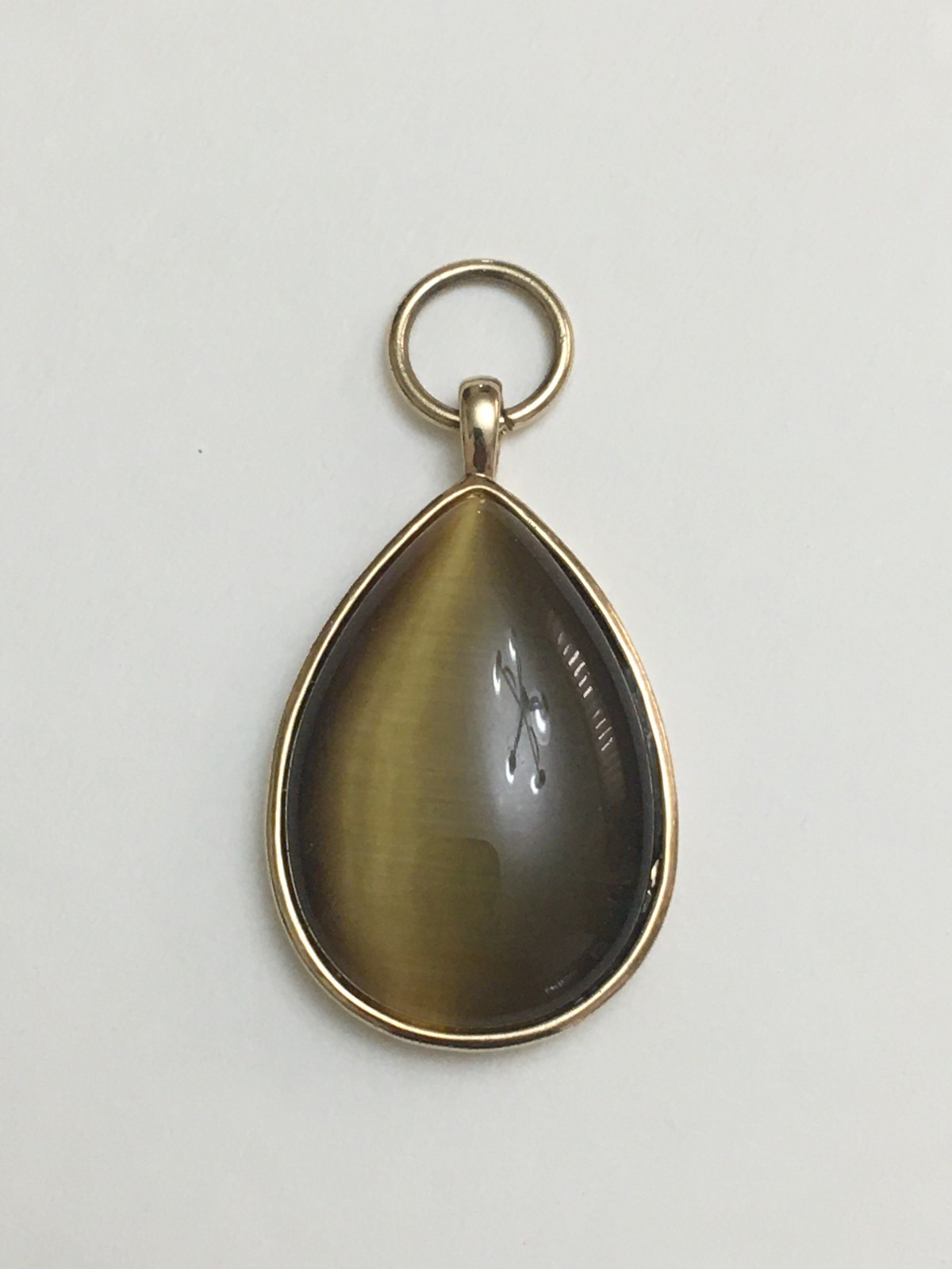 Tiger Eye Stone Pendant With Gold Tone