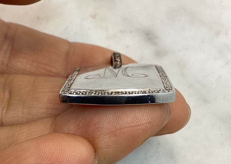 Vintage 925 Sterling Silver CZ Initial M Dog Tag Pendant