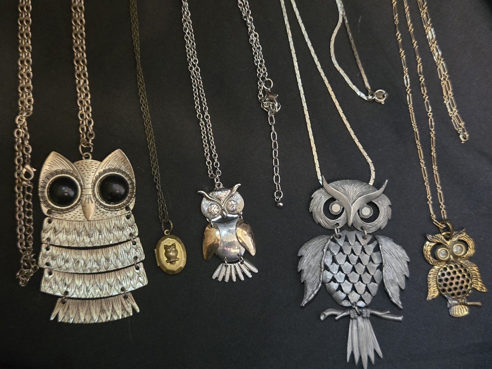 Lot Of 5 Vintage Owl Necklaces Variety