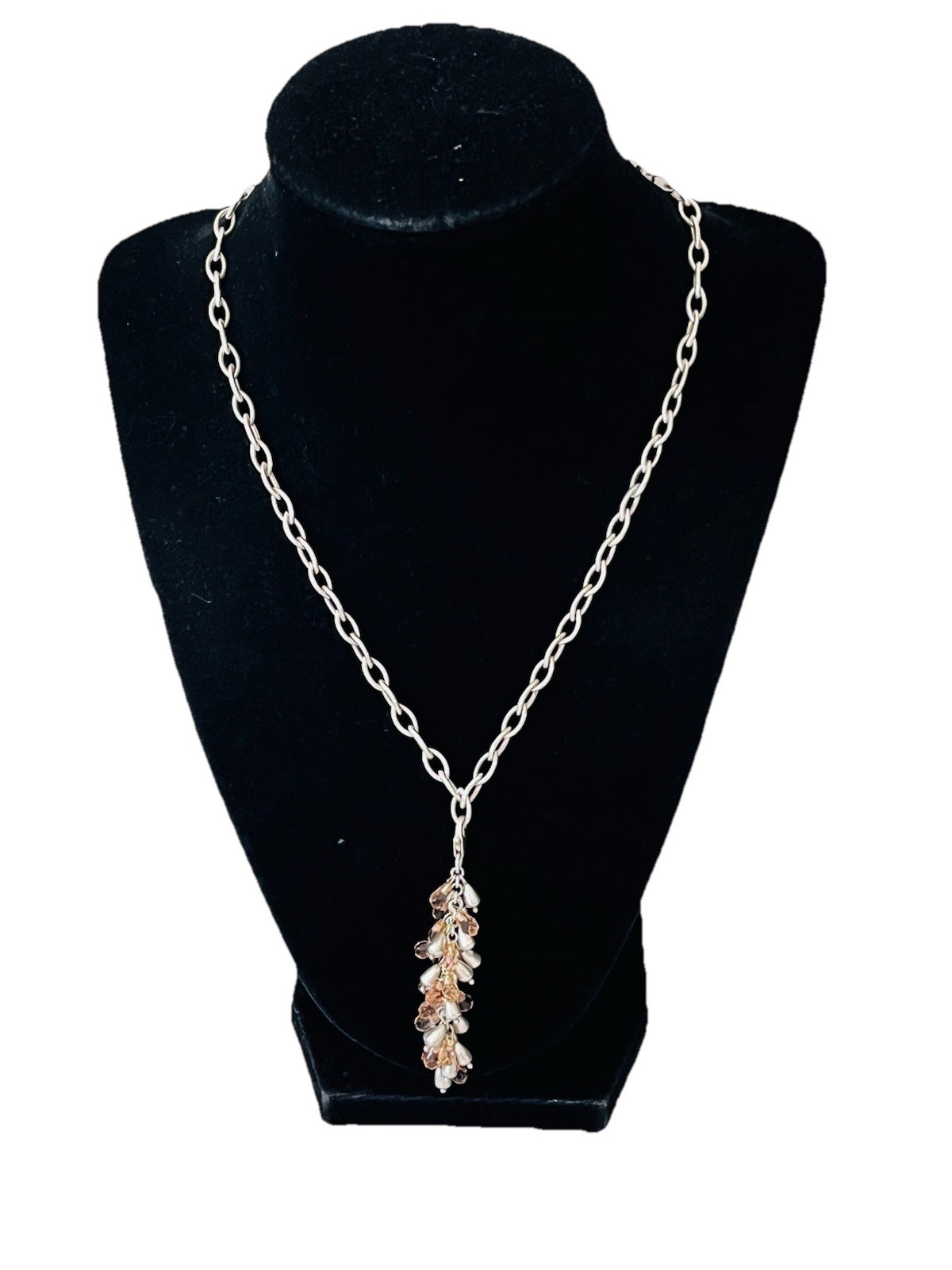 Vintage Sterling Silver Chain Citrine Drops Cluster Lariat Tassel Necklace 30g