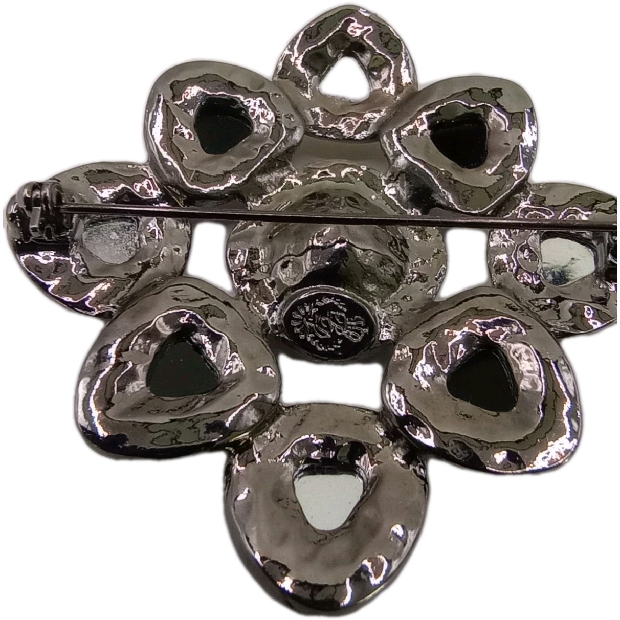 Vintage Style Premiere Design Brooch Black Topaz Glass Art Deco Pin 2 1/2 in D