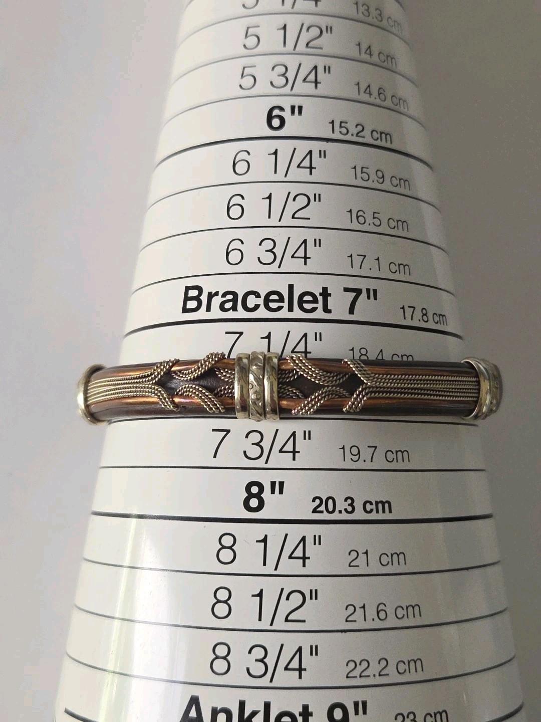 Vintage Brown Leather Cuff Boho Bracelet Copper Brass Base Southwestern Styl 7.5