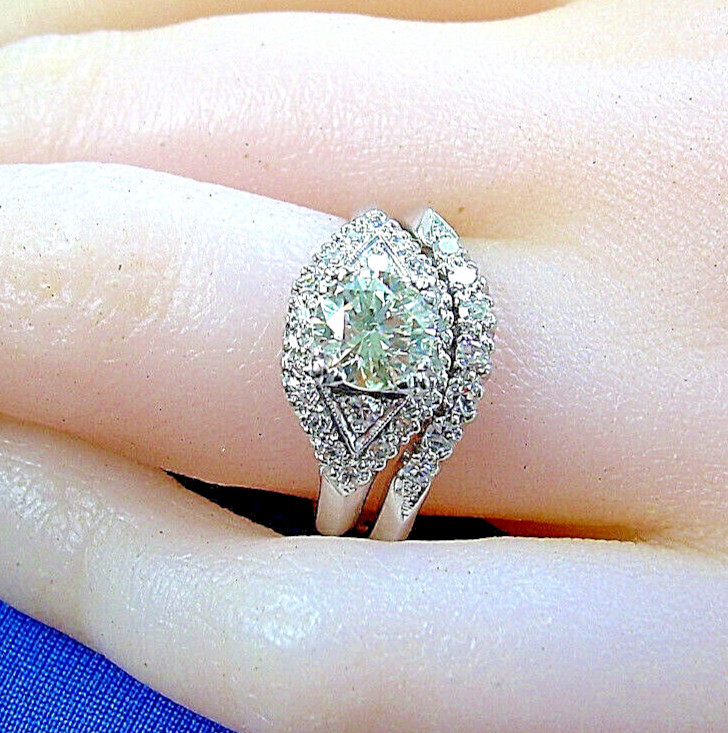 Original EARTH MINED DIAMOND Deco SOLID PLATINUM Engagement Ring & Wedding Band