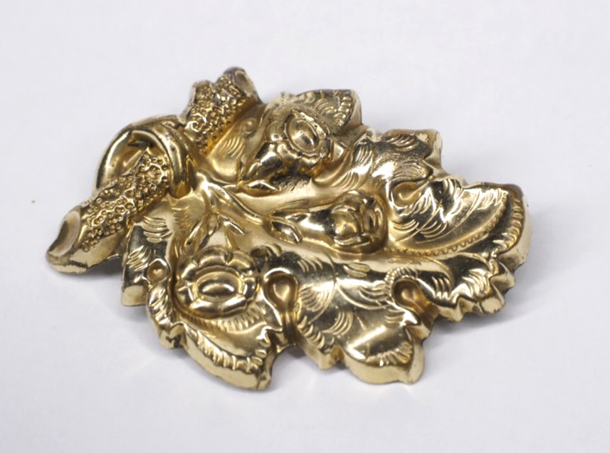 Antique brooch pin hollow rolled gold tube hinge C-clasp jewelry rose floral
