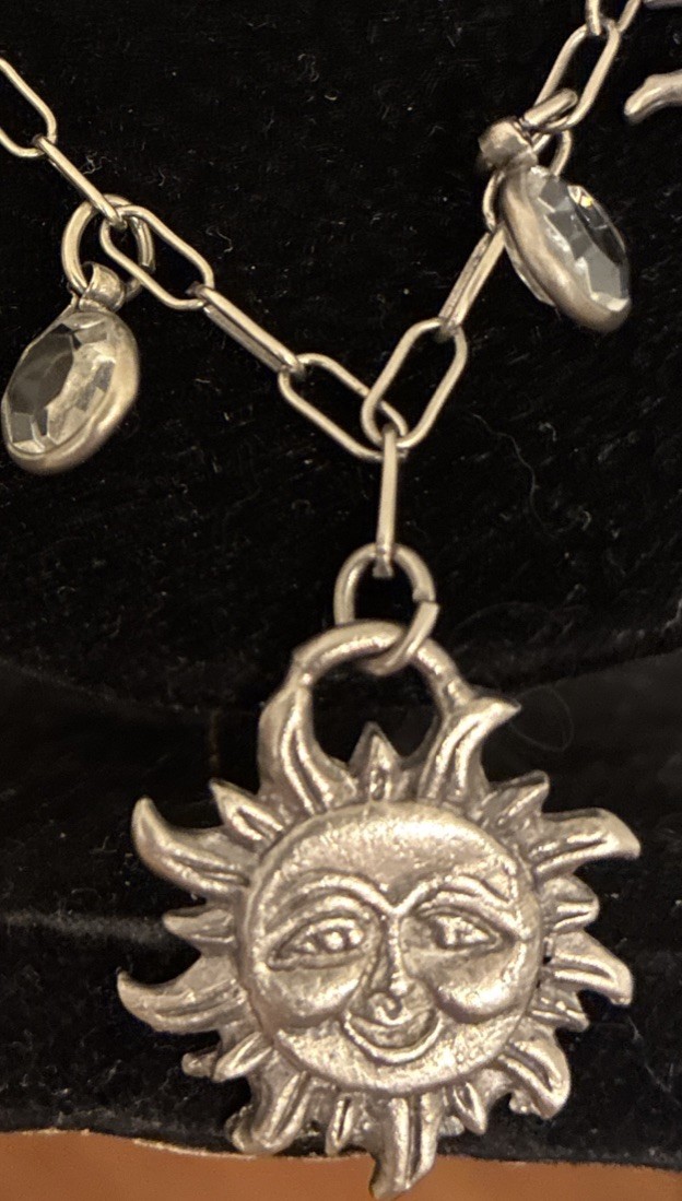 Vintage Silver 36” Celestial Necklace Sun Moon Stars Cupid Bevel Set Crystals