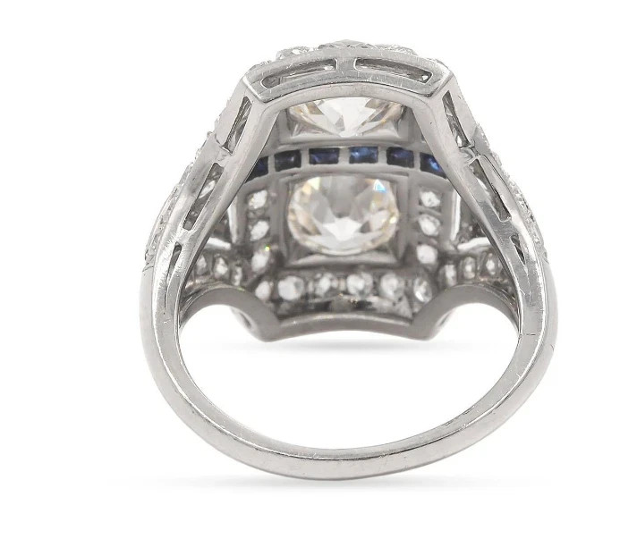 Art Deco Style 3Ct Lab Created Diamond &Sapphire Halo 14K White Gold Finish Ring