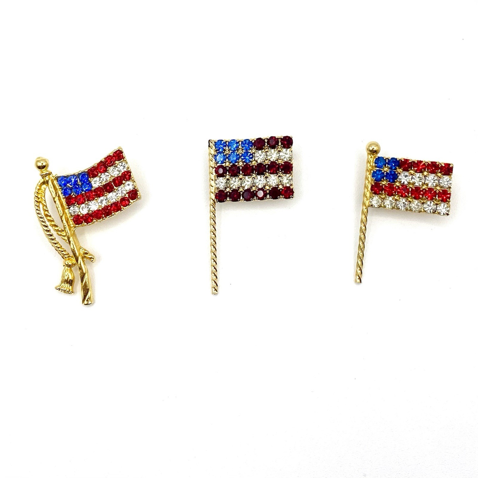 Vintage 4th July Patriotic Rhinestone Jewelry Lot Independence American Flag USA